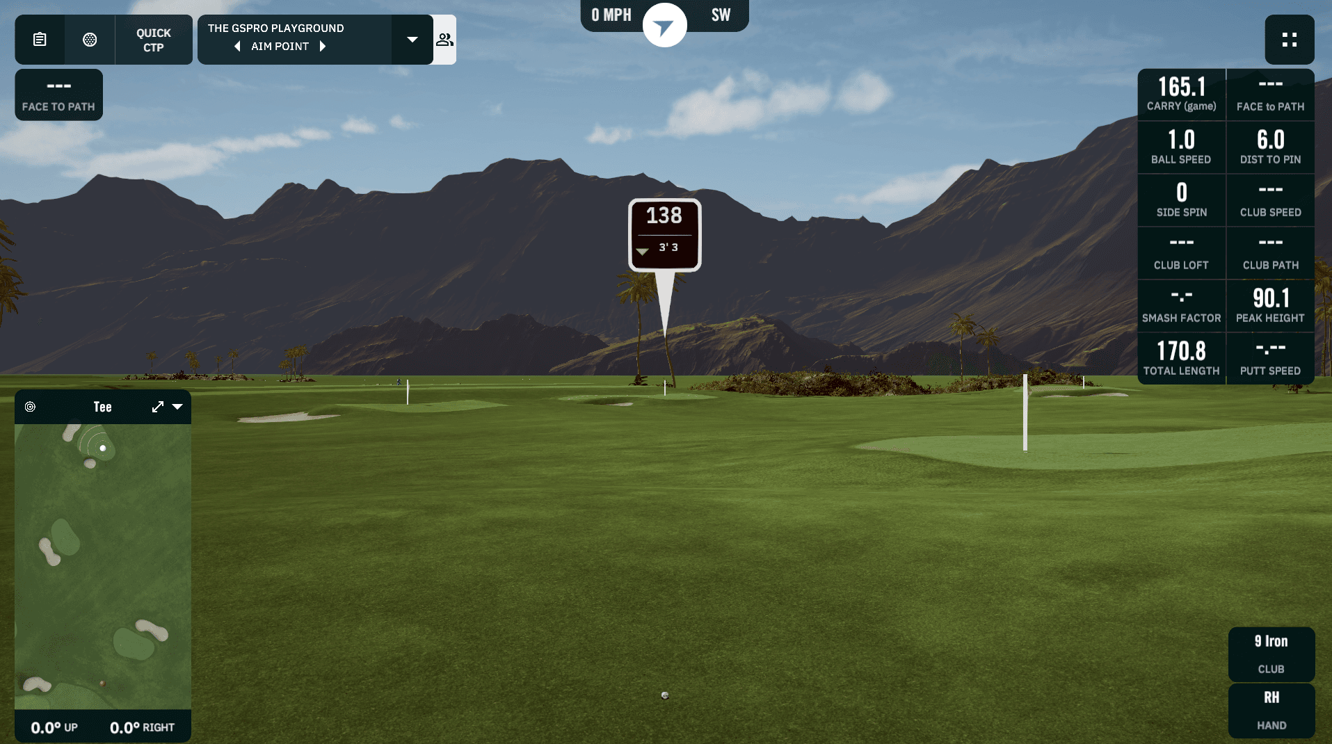 Official GSPro Practice Range screenshot showing practice tools including the data/clipboard area.