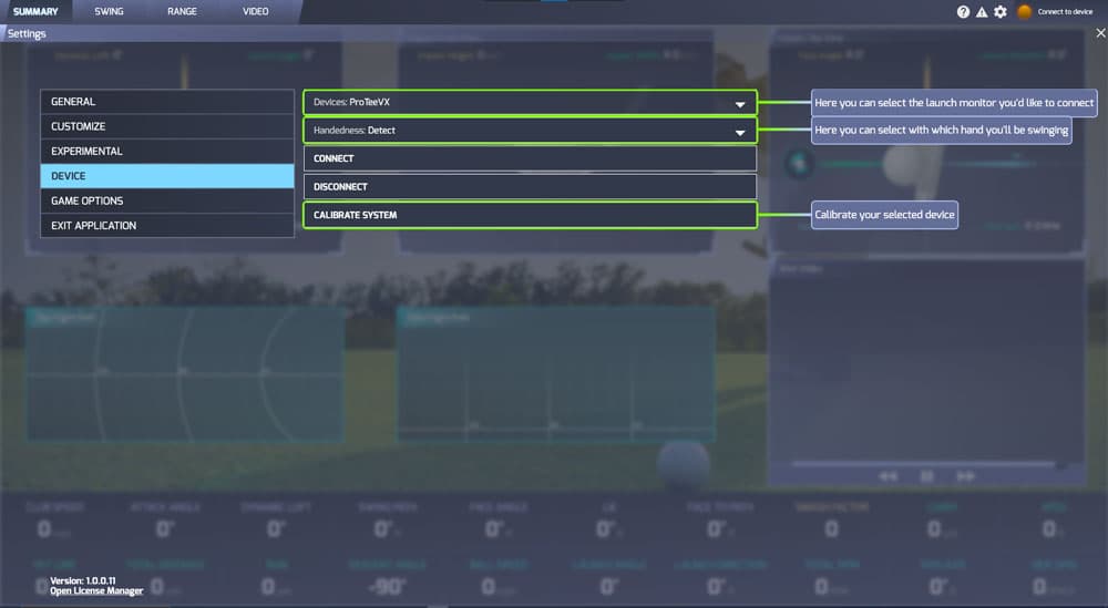 Official ProTee VX setup screenshot showing device connection.