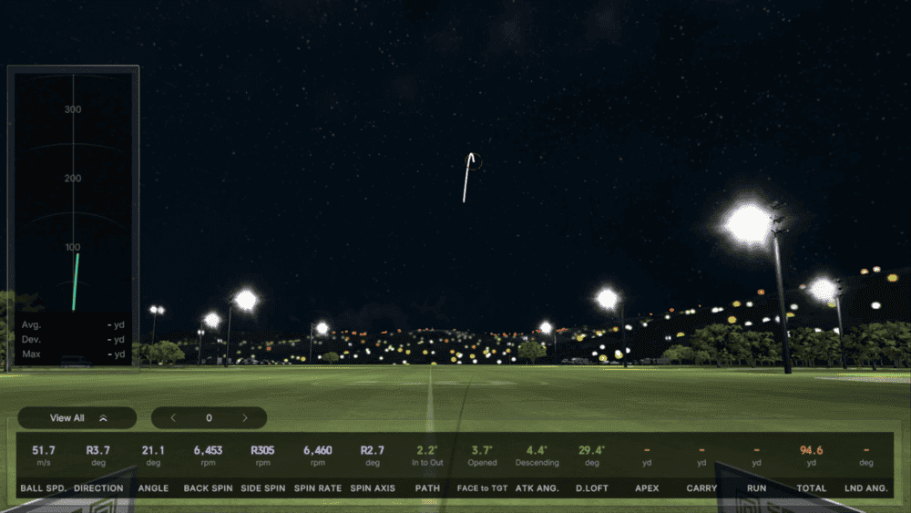 Official Square Golf software screenshot showing driving range data.
